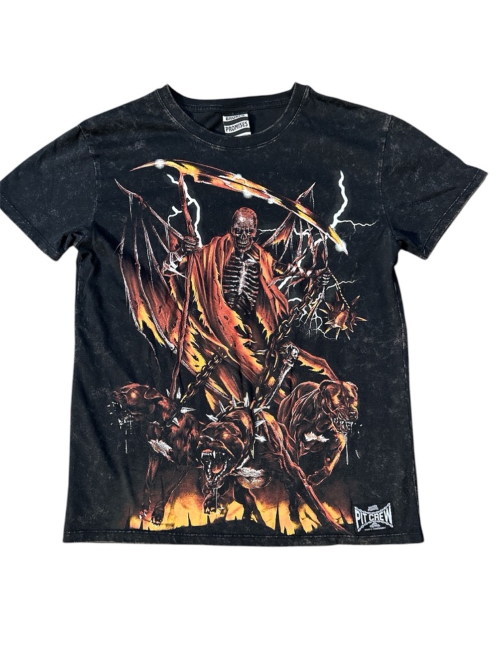 Broken Promises Pit Crew Black Graphic Reaper Short Sleeve T-Shirt.  Medium